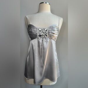 Venus Silver Satin Embellished Babydoll Cami – Size Medium (NWOT)